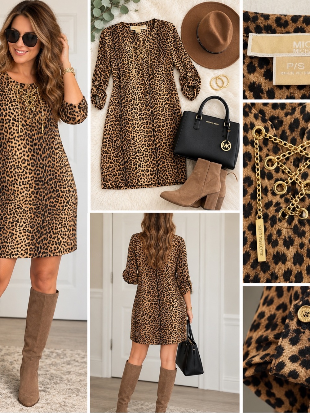 Michael Kors Leopard-Print Mini Dress in Brown and Black